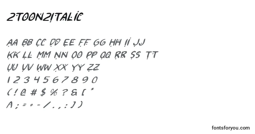 A fonte 2toon2Italic – alfabeto, números, caracteres especiais