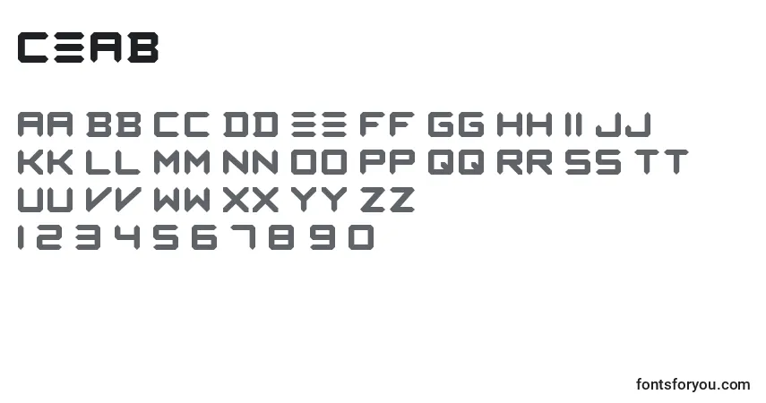 Schriftart Ceab – Alphabet, Zahlen, spezielle Symbole