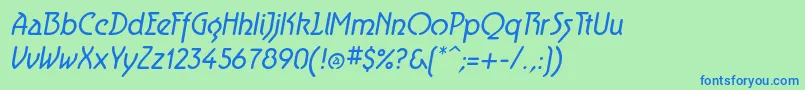 フォントAeroliteItalic – 青い文字は緑の背景です。