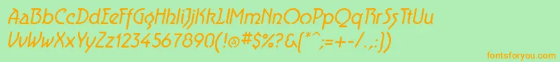 フォントAeroliteItalic – オレンジの文字が緑の背景にあります。