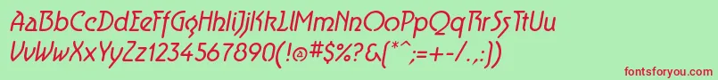 Fonte AeroliteItalic – fontes vermelhas em um fundo verde