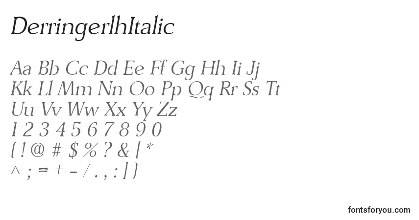 Schriftart DerringerlhItalic – Alphabet, Zahlen, spezielle Symbole