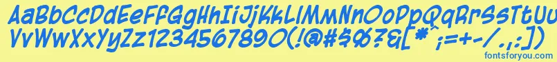 BlambotCasualBolditalic-Schriftart – Blaue Schriften auf gelbem Hintergrund