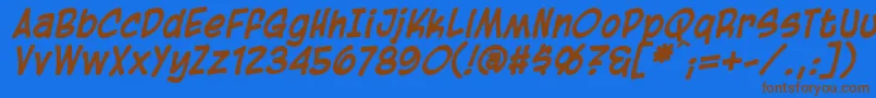 フォントBlambotCasualBolditalic – 茶色の文字が青い背景にあります。