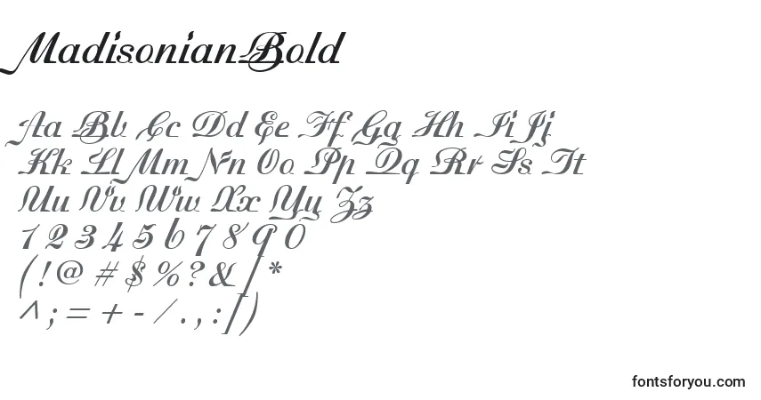 A fonte MadisonianBold – alfabeto, números, caracteres especiais
