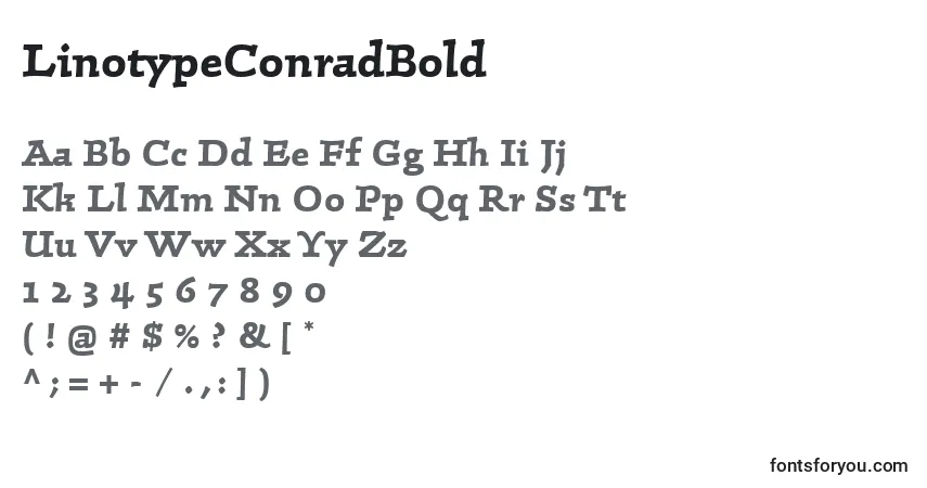 Czcionka LinotypeConradBold – alfabet, cyfry, specjalne znaki