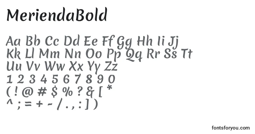 Шрифт MeriendaBold – алфавит, цифры, специальные символы