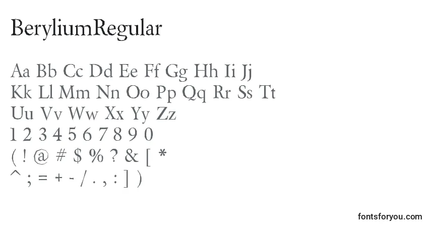 A fonte BeryliumRegular – alfabeto, números, caracteres especiais