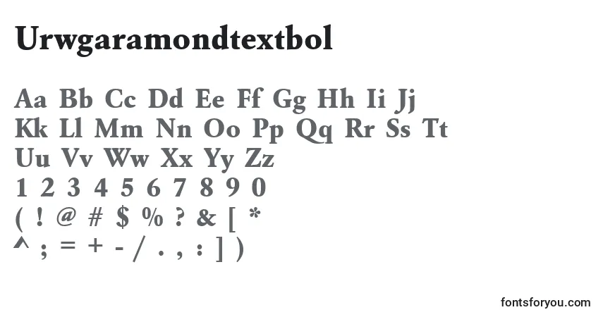A fonte Urwgaramondtextbol – alfabeto, números, caracteres especiais