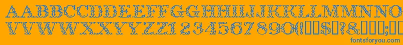 Trellisdisplaycapsssk-Schriftart – Blaue Schriften auf orangefarbenem Hintergrund
