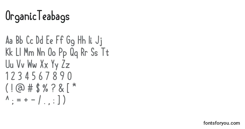 Fuente OrganicTeabags - alfabeto, números, caracteres especiales