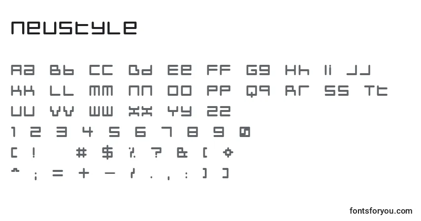 A fonte Neustyle – alfabeto, números, caracteres especiais