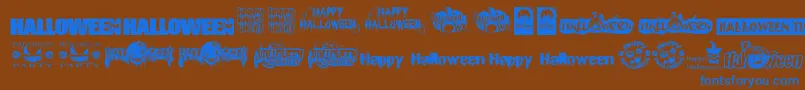 Weitere Informationen zur HalloweenLogo-Schriftart HalloweenLogo-Schriftart – Blaue Schriften auf braunem Hintergrund