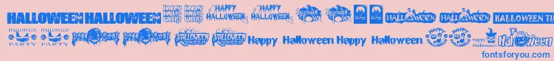 Saiba mais sobre a fonte HalloweenLogo Fonte HalloweenLogo – fontes azuis em um fundo rosa