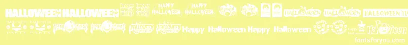 Fonte HalloweenLogo – fontes brancas em um fundo amarelo