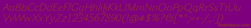 JohnsansWhiteProItalic-Schriftart – Braune Schriften auf violettem Hintergrund