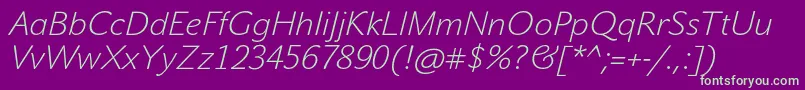 JohnsansWhiteProItalic Font – Green Fonts on Purple Background