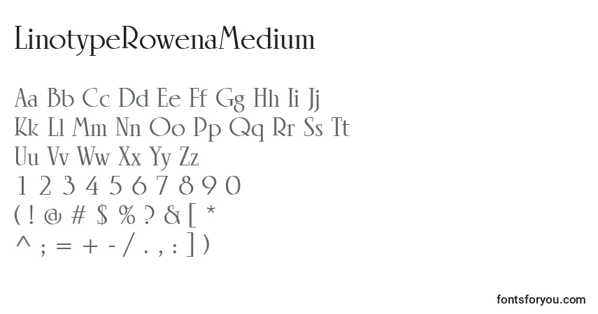 A fonte LinotypeRowenaMedium – alfabeto, números, caracteres especiais
