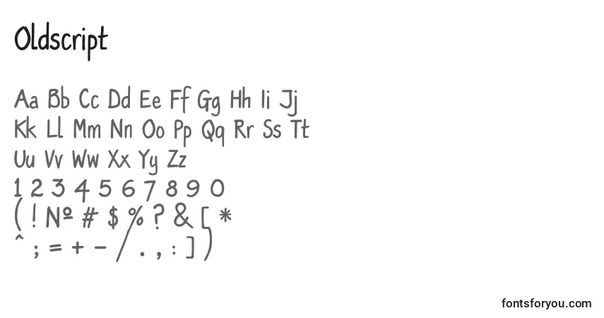 Schriftart Oldscript – Alphabet, Zahlen, spezielle Symbole