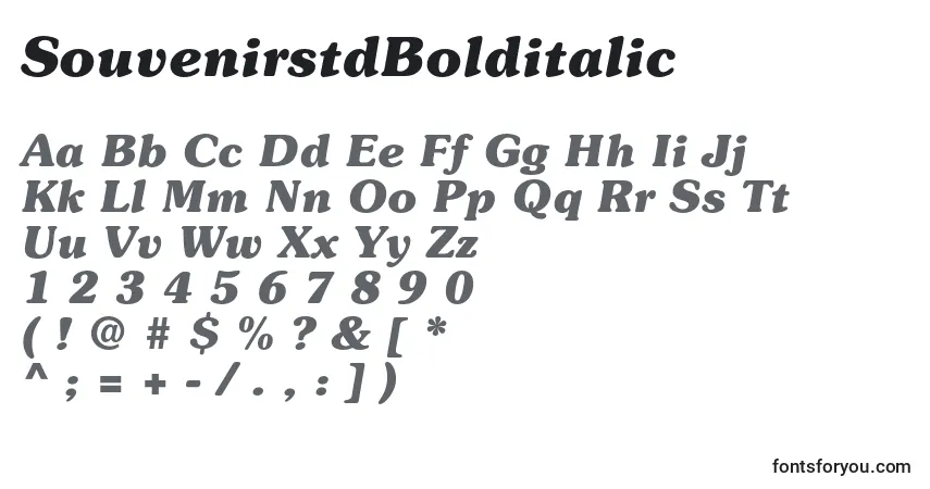 Шрифт SouvenirstdBolditalic – алфавит, цифры, специальные символы
