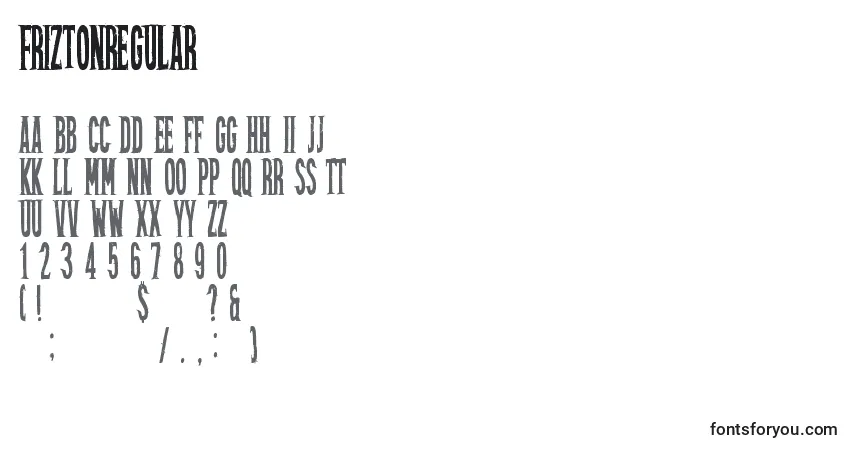 Friztonregular-fontti – aakkoset, numerot, erikoismerkit