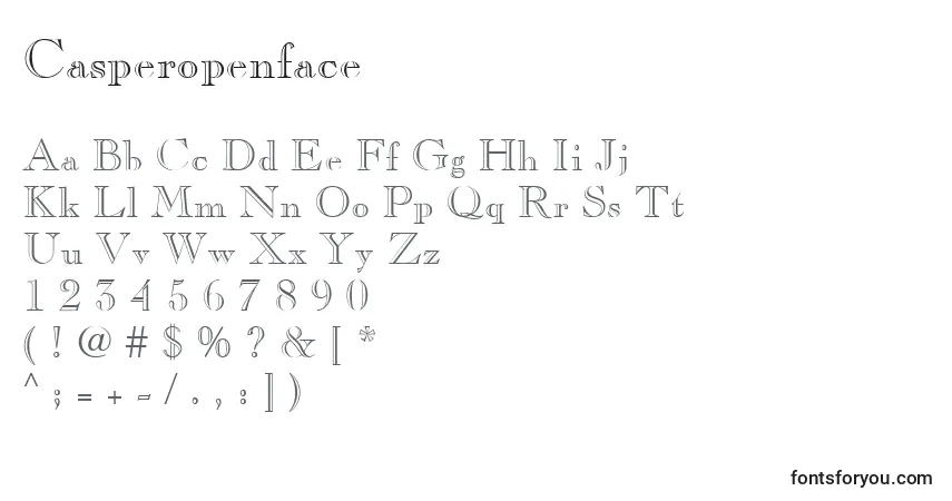 A fonte Casperopenface – alfabeto, números, caracteres especiais