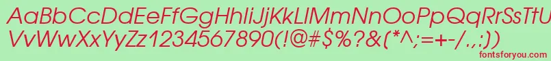 AvantgardegothicgttItalic-Schriftart – Rote Schriften auf grünem Hintergrund
