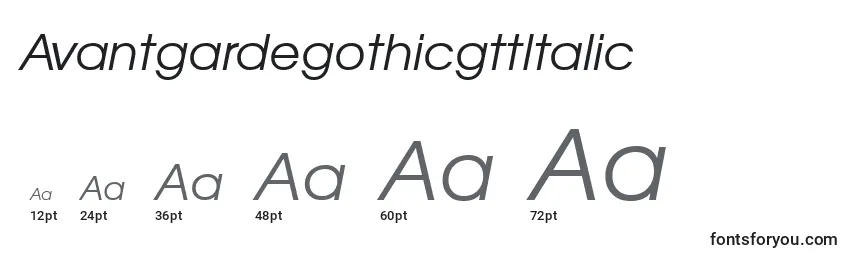 Größen der Schriftart AvantgardegothicgttItalic