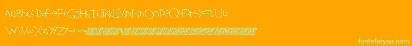 Stringtheory-Schriftart – Grüne Schriften auf orangefarbenem Hintergrund