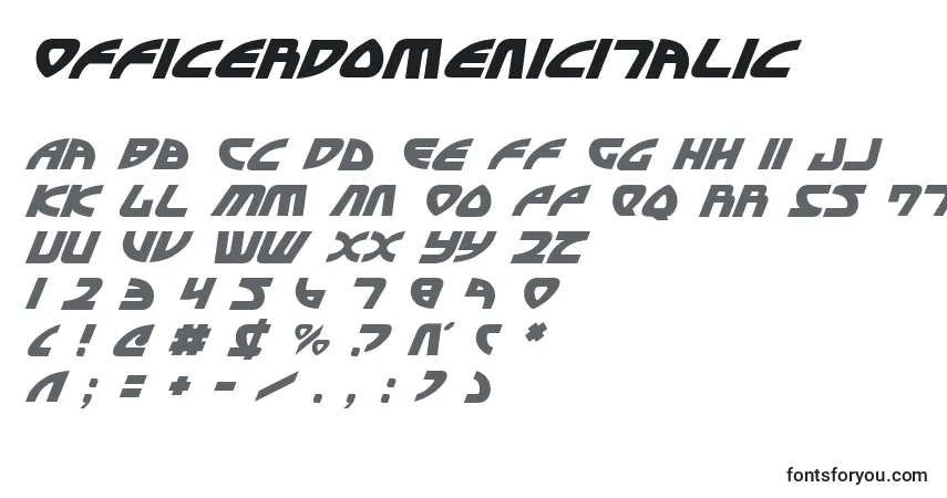 A fonte OfficerDomenicItalic – alfabeto, números, caracteres especiais