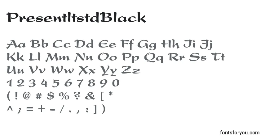 Czcionka PresentltstdBlack – alfabet, cyfry, specjalne znaki