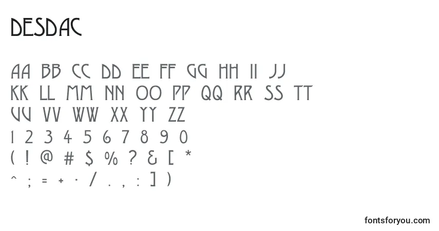 A fonte Desdac – alfabeto, números, caracteres especiais