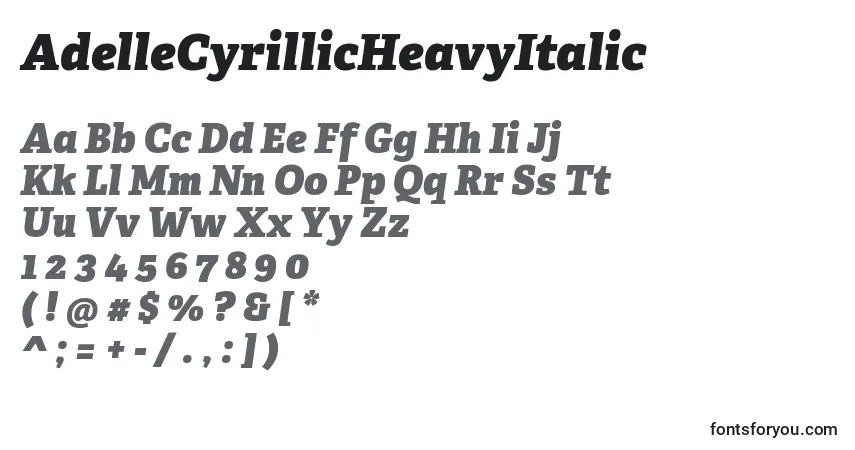 Czcionka AdelleCyrillicHeavyItalic – alfabet, cyfry, specjalne znaki