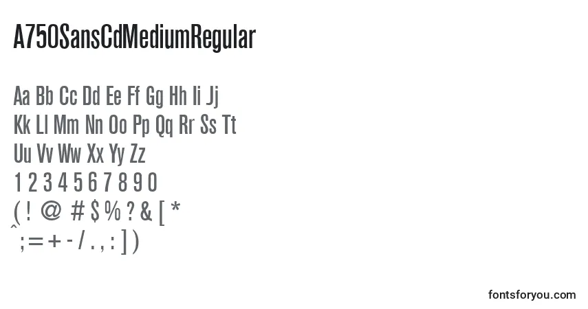 Czcionka A750SansCdMediumRegular – alfabet, cyfry, specjalne znaki