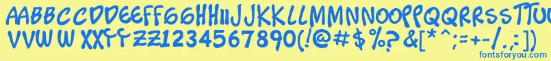 フォントTimoteo – 青い文字が黄色の背景にあります。