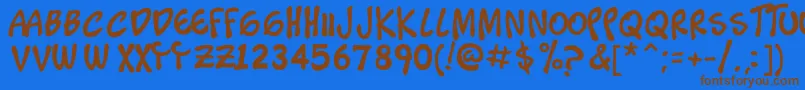 フォントTimoteo – 茶色の文字が青い背景にあります。