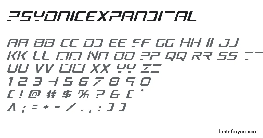 Psyonicexpandital Font – alphabet, numbers, special characters