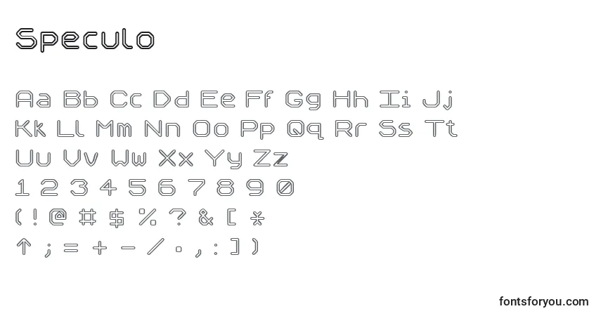 Schriftart Speculo – Alphabet, Zahlen, spezielle Symbole