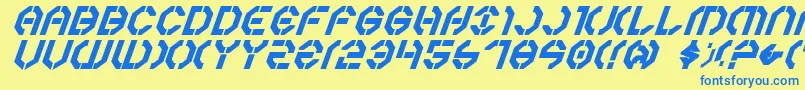 フォントYear3000boldItalic – 青い文字が黄色の背景にあります。