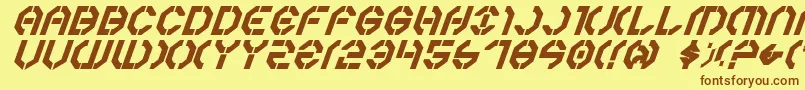 フォントYear3000boldItalic – 茶色の文字が黄色の背景にあります。