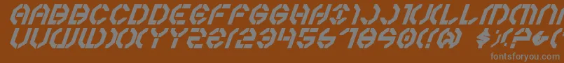 Year3000boldItalic-fontti – harmaat kirjasimet ruskealla taustalla