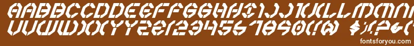 Year3000boldItalic-fontti – valkoiset fontit ruskealla taustalla