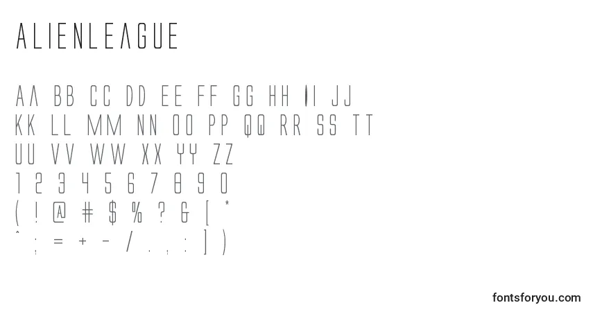 A fonte Alienleague – alfabeto, números, caracteres especiais