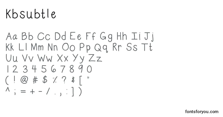 Kbsubtleフォント–アルファベット、数字、特殊文字