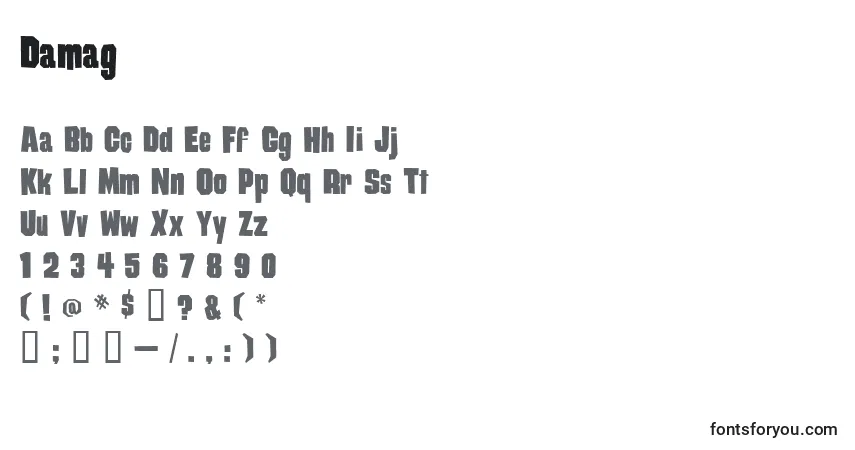 Czcionka Damag – alfabet, cyfry, specjalne znaki
