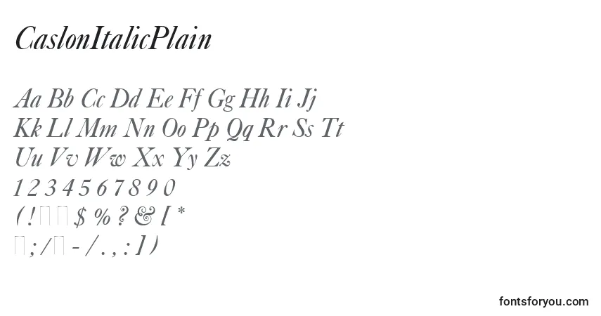 A fonte CaslonItalicPlain – alfabeto, números, caracteres especiais