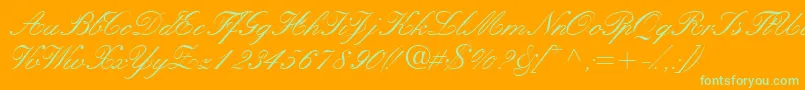 Fonte Quillscriptssk – fontes verdes em um fundo laranja