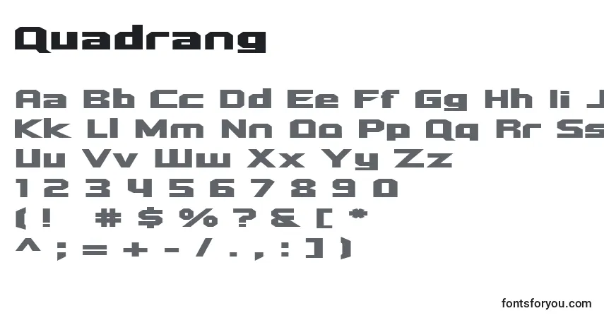 Czcionka Quadrang – alfabet, cyfry, specjalne znaki