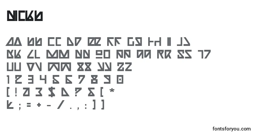 Czcionka Nickb – alfabet, cyfry, specjalne znaki