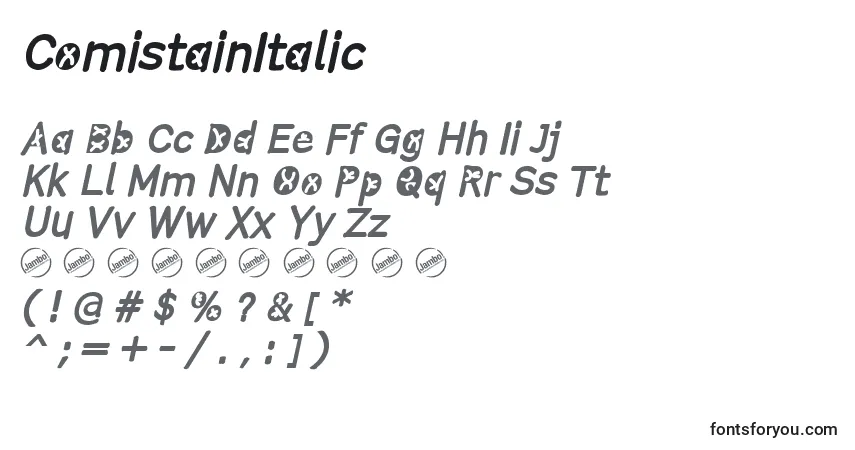 Шрифт ComistainItalic – алфавит, цифры, специальные символы